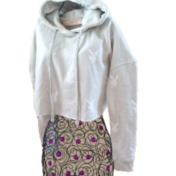 PLAYBOY Missguided Cropped Hoodie Cotton Blend Sweatshirt Size M Sea Foam Green - Picture 9 of 17